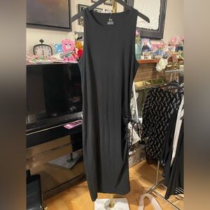 aerie Black Sleeveless Midi Dress with Side Ruching